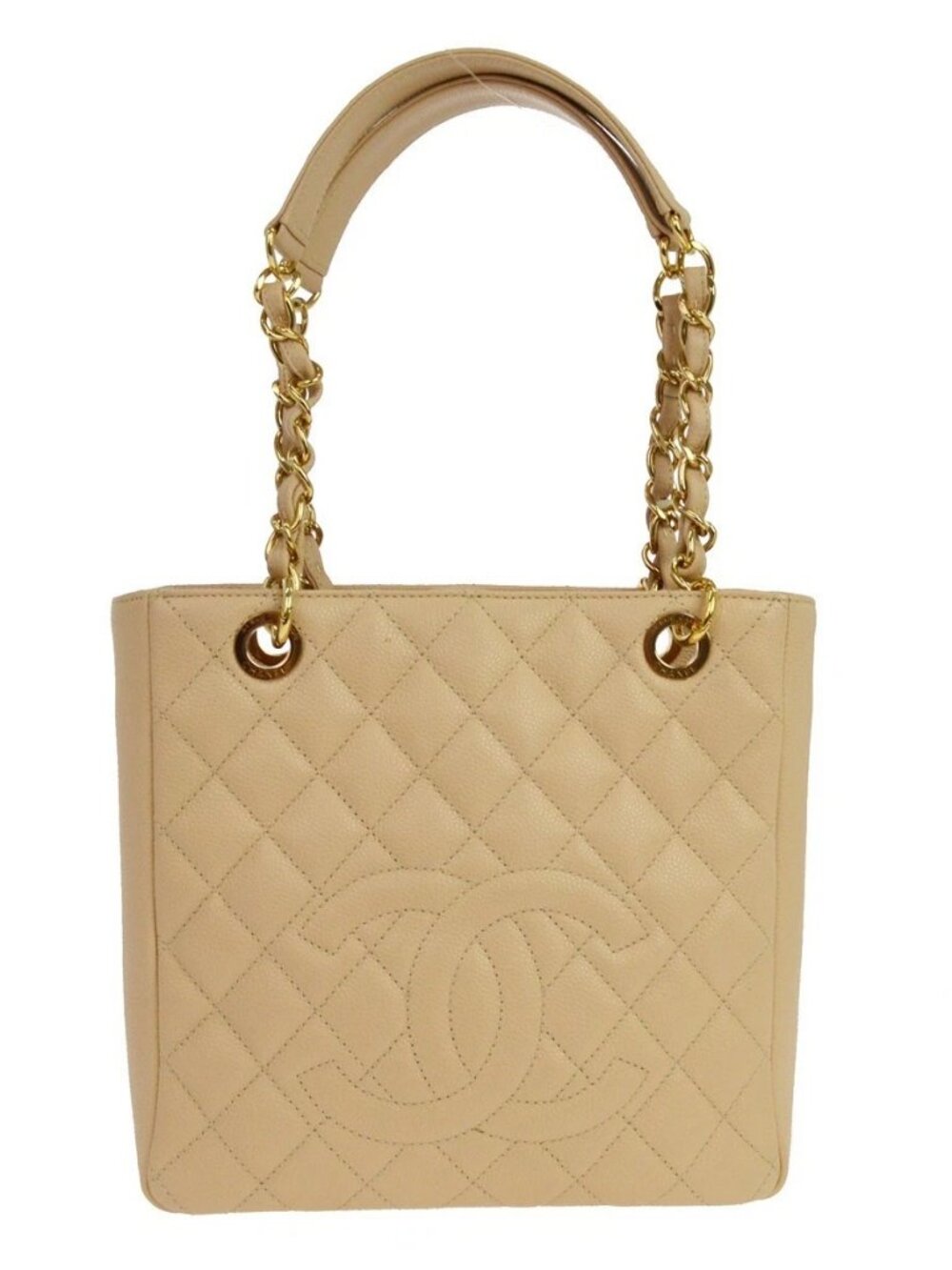 Chanel Beige Calfskin Petite Shopping Tote PST Chain Handbag